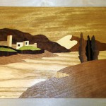 Swiss lake marquetry scene