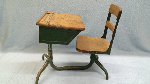 Side view of desk before restoration